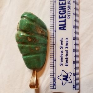 Huge 14k gold and carved turquoise nugget pendant